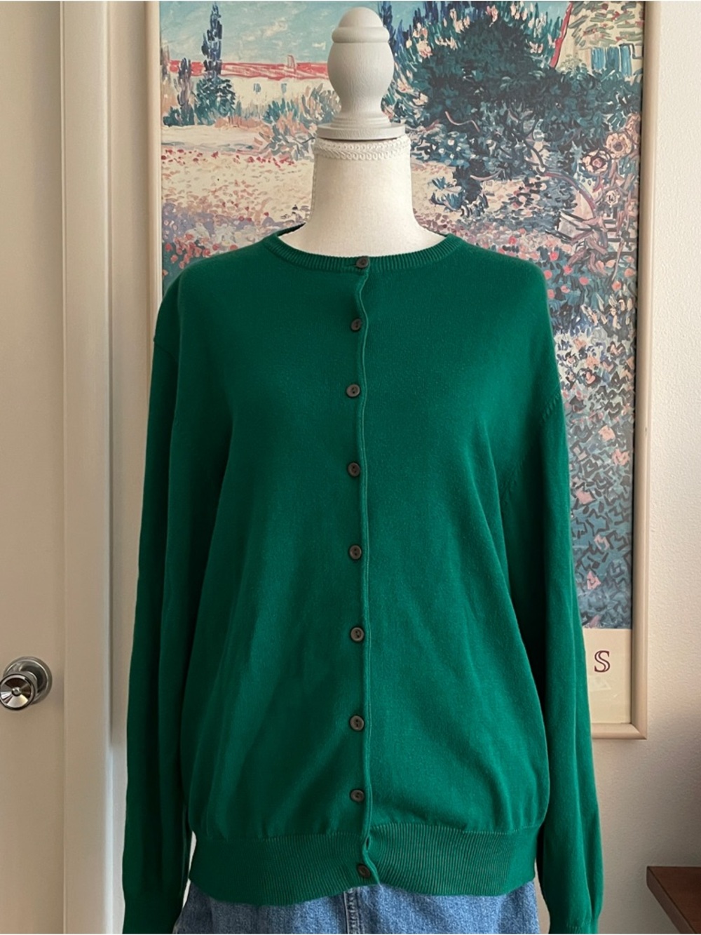 Pendleton Green Cardigan Sweater Medium Button Front 100% Cotton Preppy VTG 90s